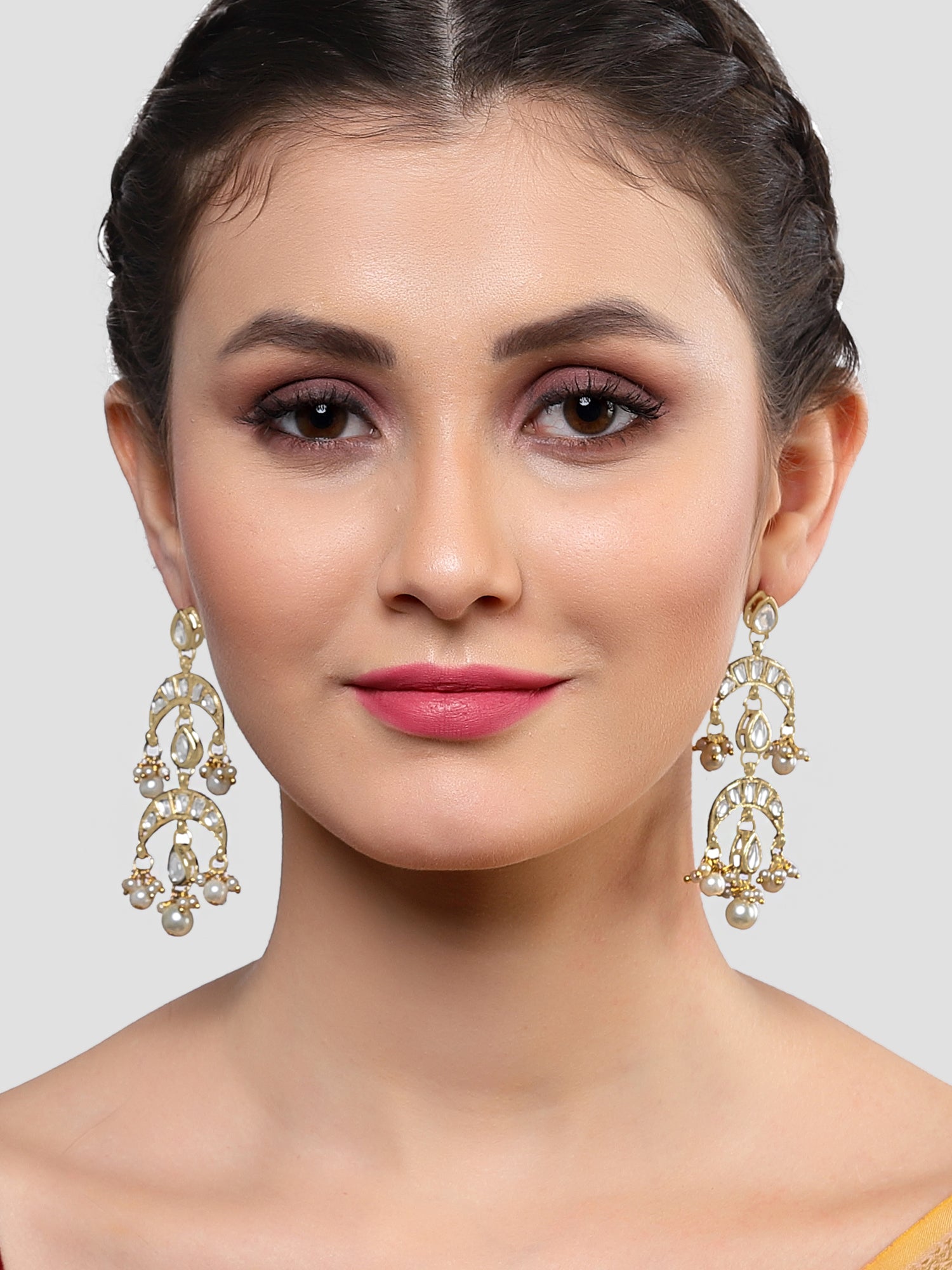 Karatcart Gold Plated Pearl and Drop Kundan Studded Dangler Earrings for Women - view 2