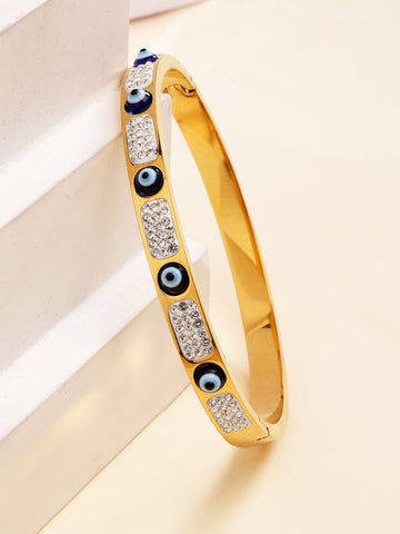 Bohey by KARATCART Gold-Plated Evil Eye Cubic Zirconia Bangle-Style Bracelet for Women