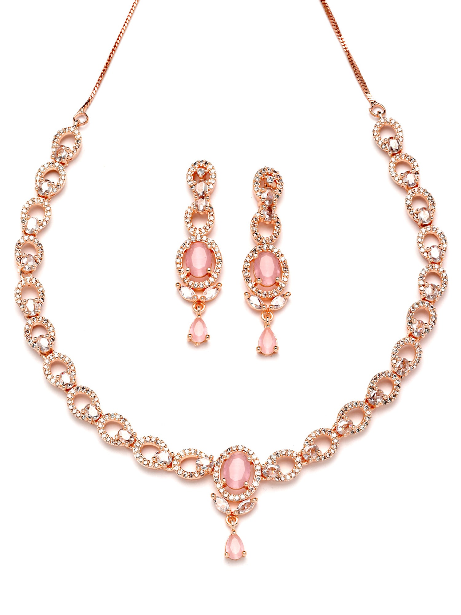 Karatcart Rose Gold Plated Pink Cubic Zirconia Studded Necklace Set for Women - view 4