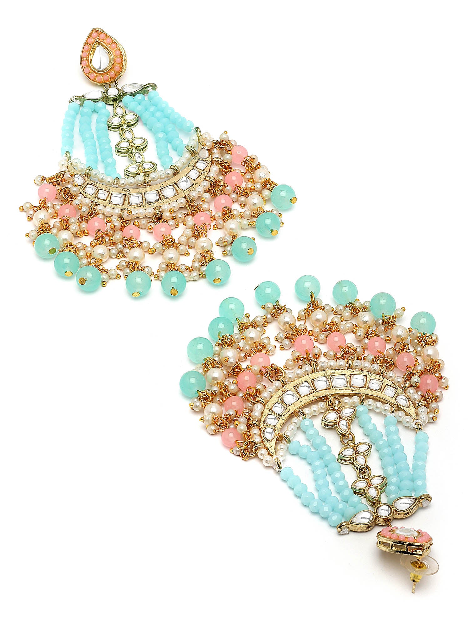 Karatcart Gold Plated Blue and Pink Kundan Studded Dangler Earrings for Women - view 5