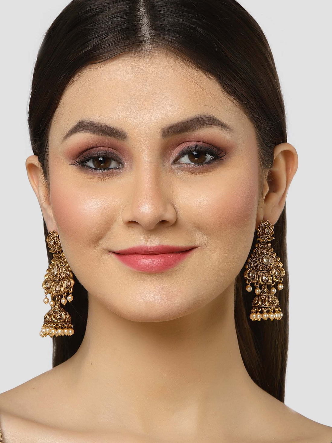 Karatcart Gold Plated Kundan Studded Dangler Jhumki Earrings for Women