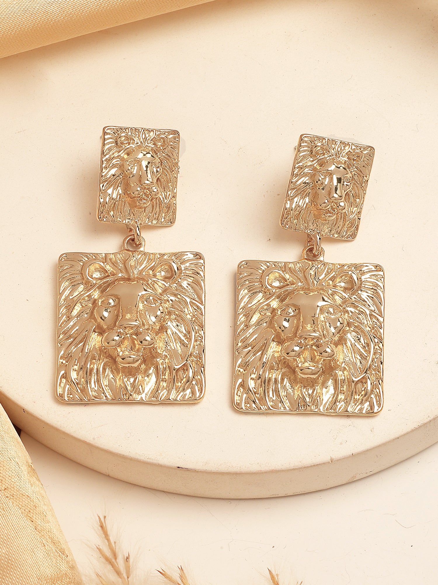 Bohey by KARATCART Gold Plated Lion Shape Drop Earrings for Women
