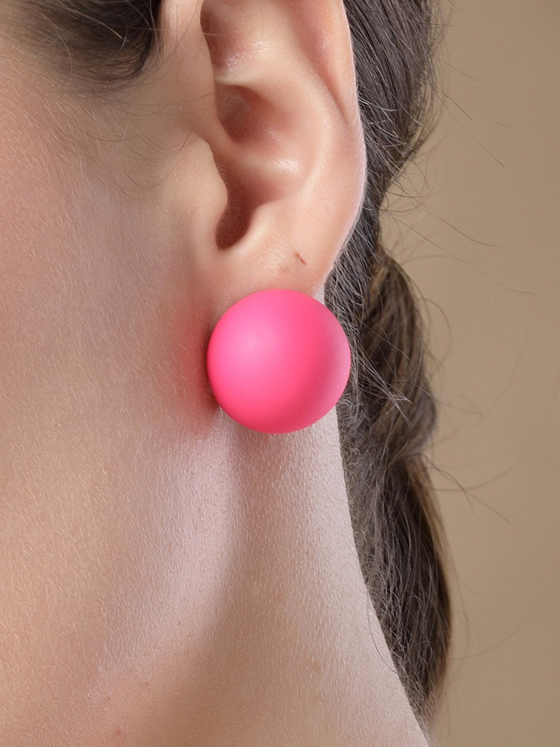 Bohey by KARATCART Matte Pink Finish Dome Stud Earrings for Women