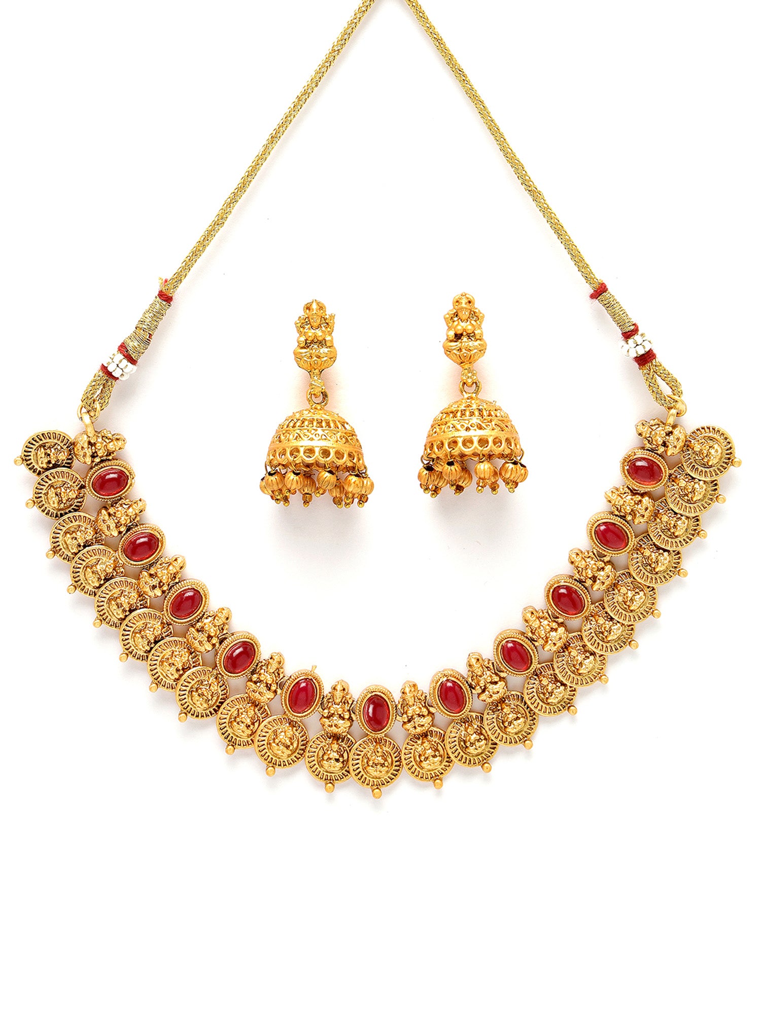 Karatcart Gold Plated Red Stones Classic Laxmi Mata Temple Jewellery Set for Women - view 4