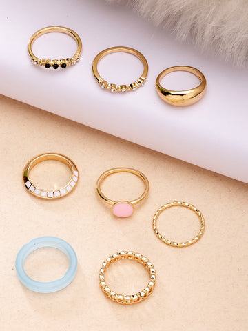 Bohey by KARATCART Set of 8 Gold-Plated Boho Midi Finger Rings for Women