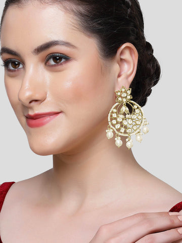 Karatcart Gold Plated Kundan and Pearl Studded Dangler Earrings for Women