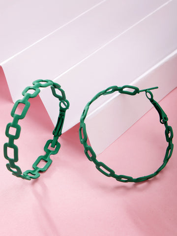 Bohey by KARATCART Green Chain Design Hoop Earrings