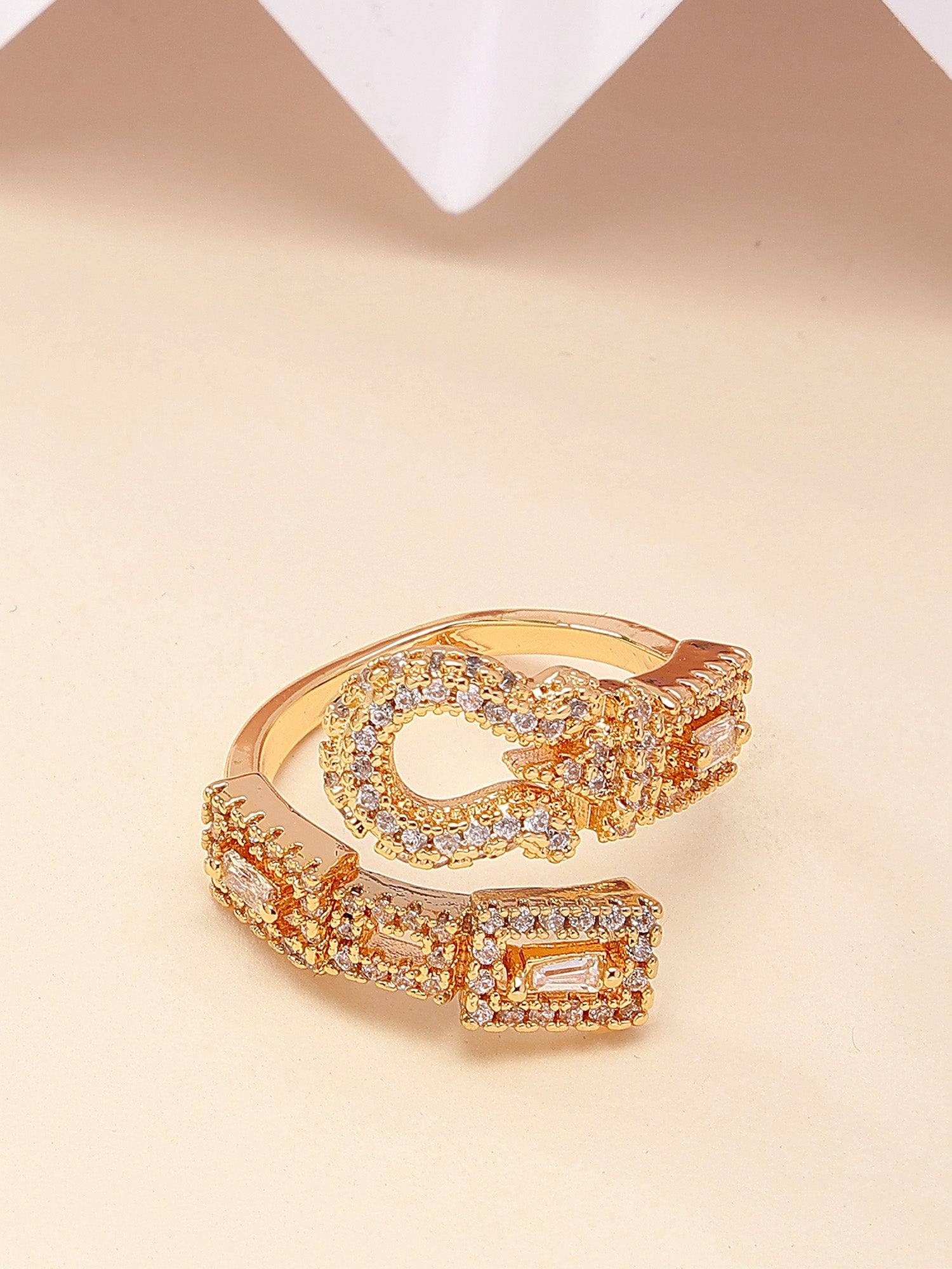 Bohey by KARATCART Gold Plated Green Cubic Zirconia Studded Door Knob Design Women's Ring