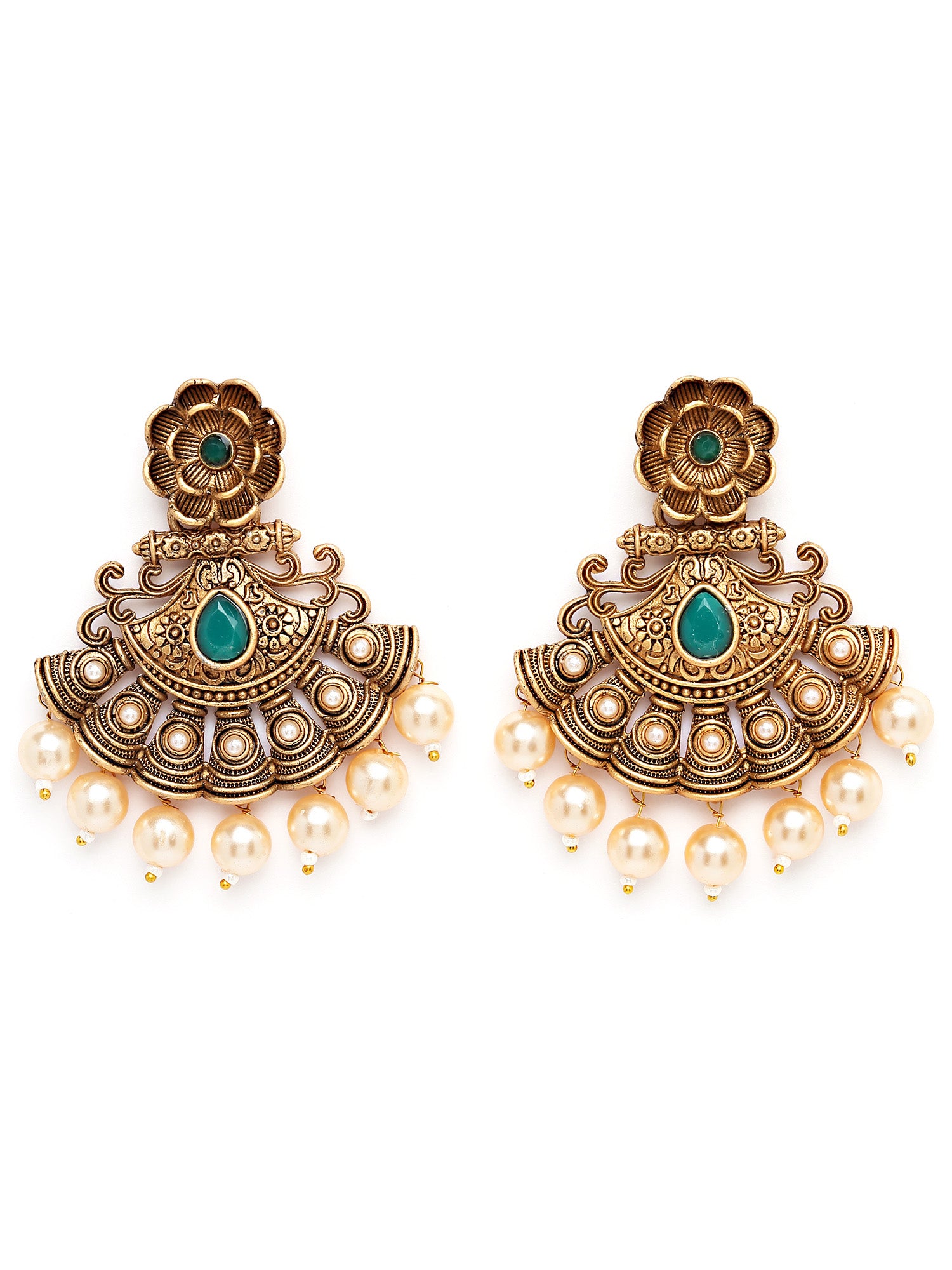 Karatcart Gold Plated Green Stone and Pearl Studded Dangler Earrings for Women - view 4