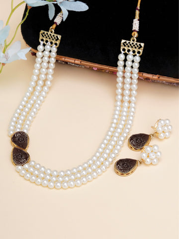 Karatcart Brown Stone Studded Pearl Kundan Necklace Set for Women