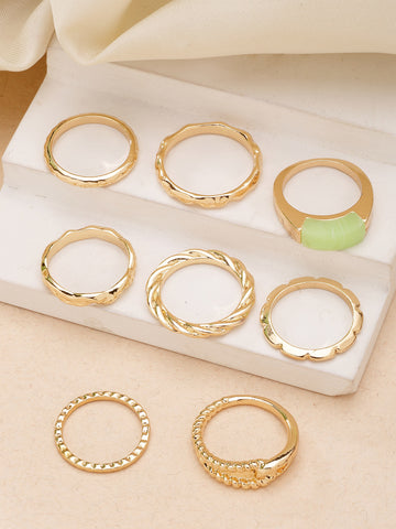 Bohey by KARATCART Set of 8 Gold-Plated Boho Midi Finger Rings for Women