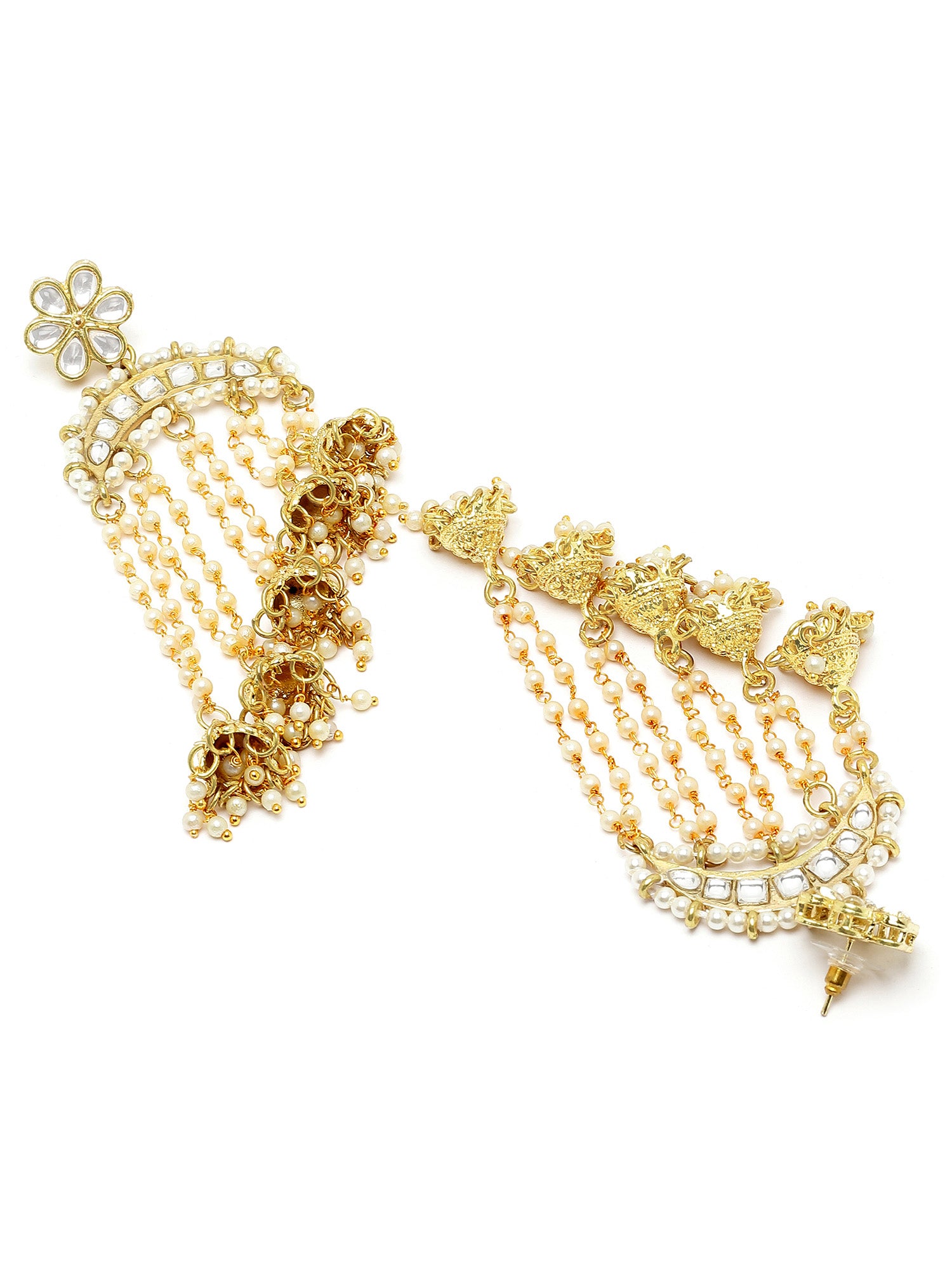 Karatcart Gold Plated Pearl chain and Jhumki Studded Kundan Drop Earring for Women - view 5