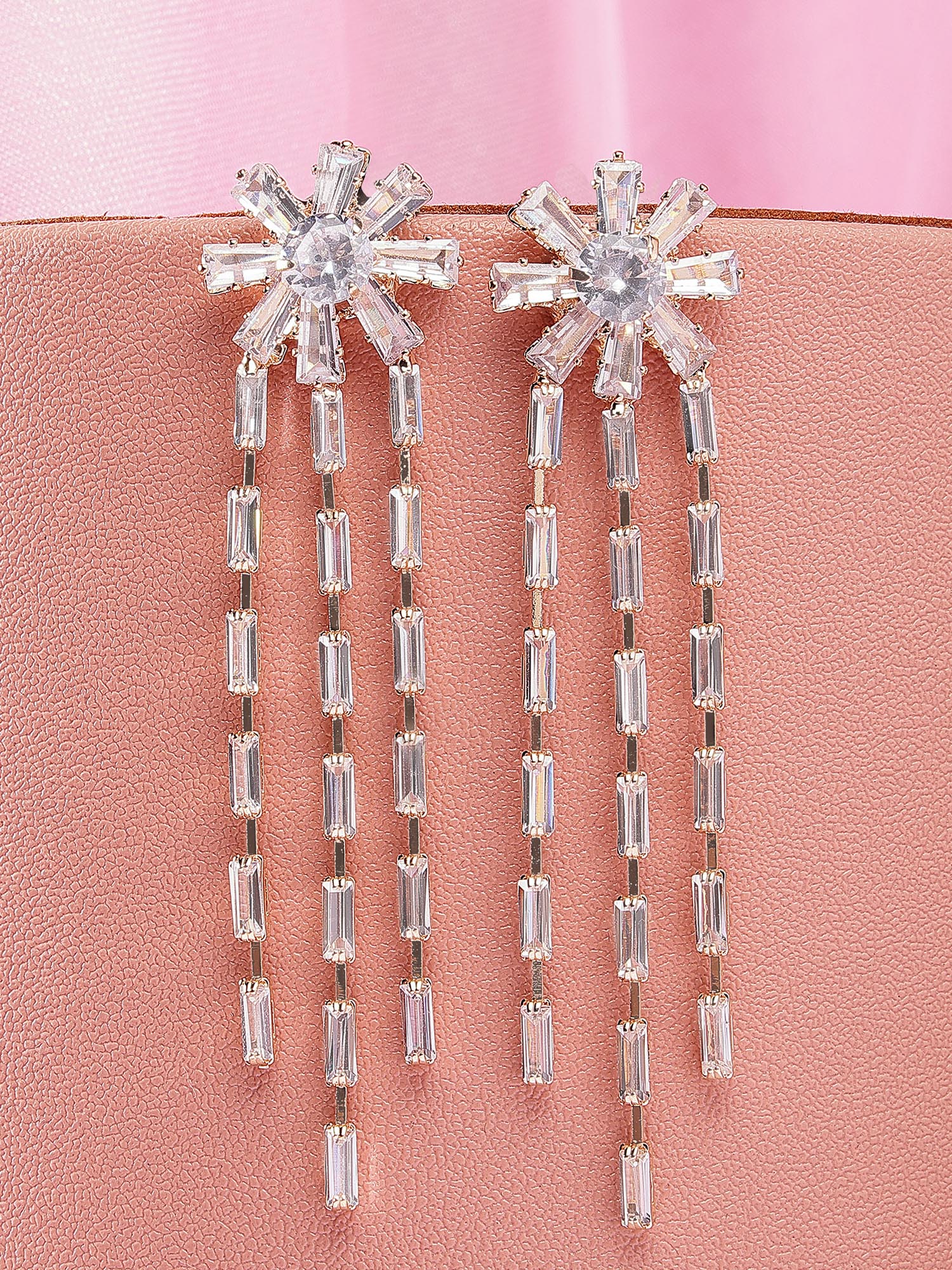 Bohey by KARATCART Gold Plated Floral Design Cubic Zirconia Studded Drop Earrings