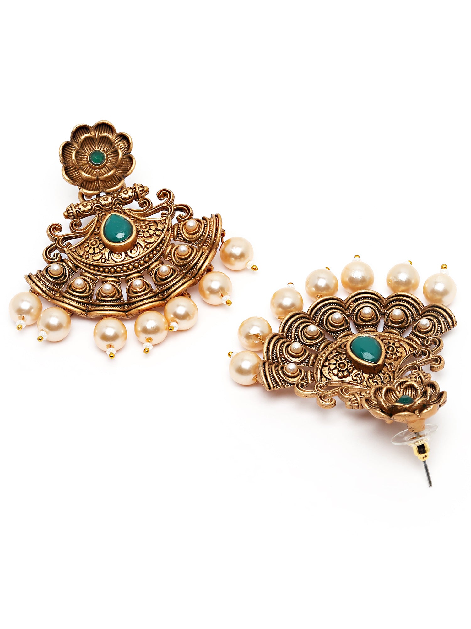 Karatcart Gold Plated Green Stone and Pearl Studded Dangler Earrings for Women - view 5