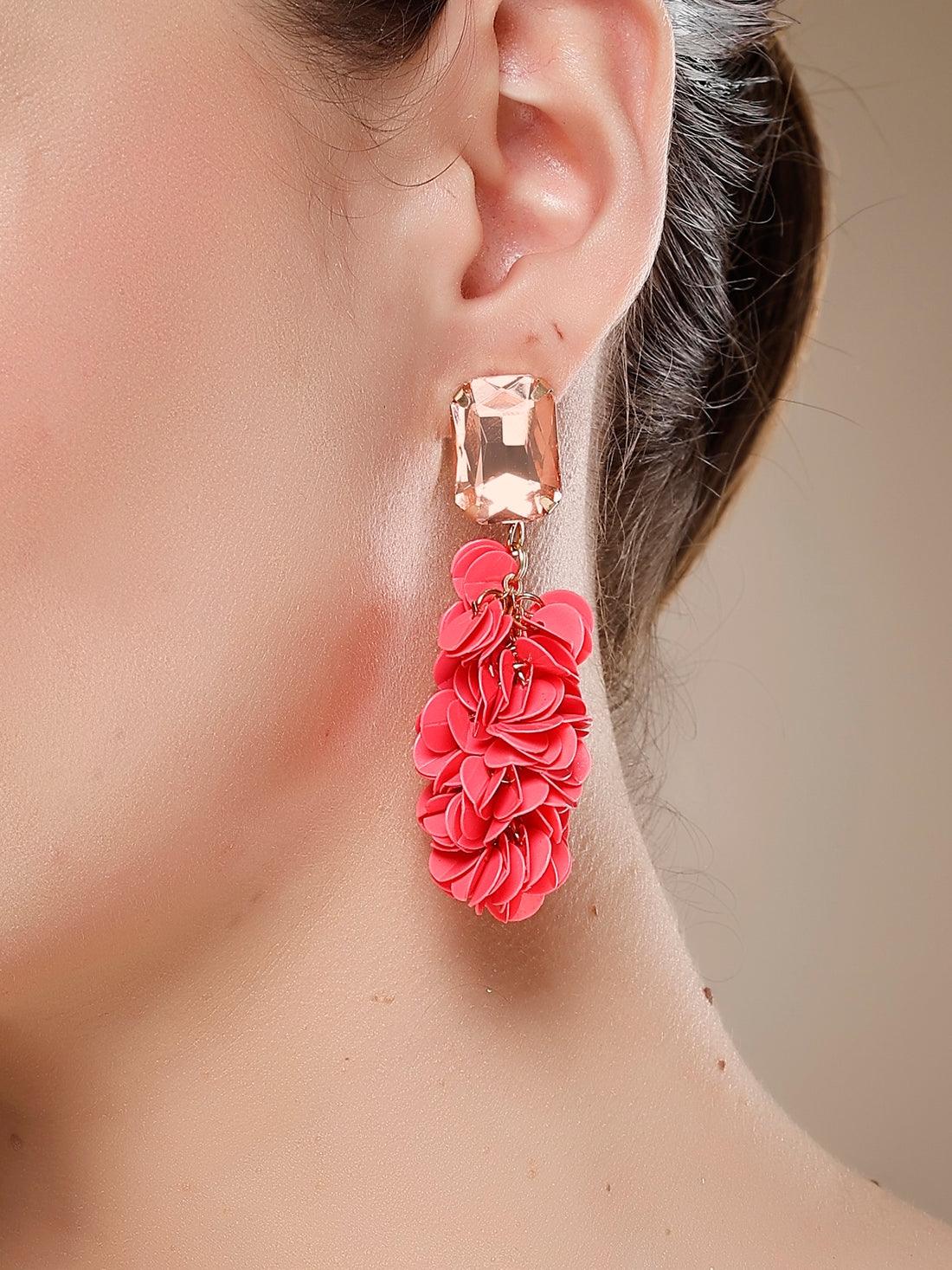 Bohey by KARATCART Gold-Plated Contemporary Pink Drop Earrings for Women