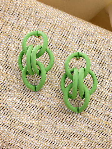 Bohey by KARATCART Lime Green Interlinked Stud Earrings for Women