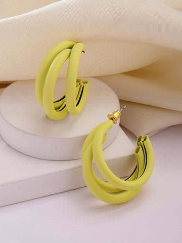 Bohey by KARATCART Matte Finish Yellow Half Hoop Earrings