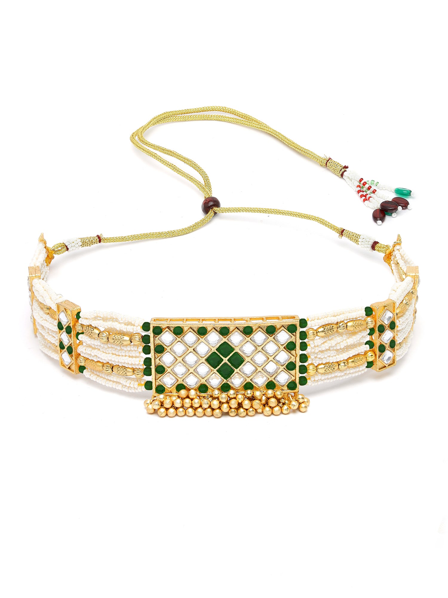 Karatcart Gold Plated Green Stone Choker Necklace Set for Women - Image 1