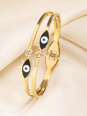 Bohey by KARATCART Gold-Plated Black Evil Eye Enamel Bangle-Style Bracelet for Women