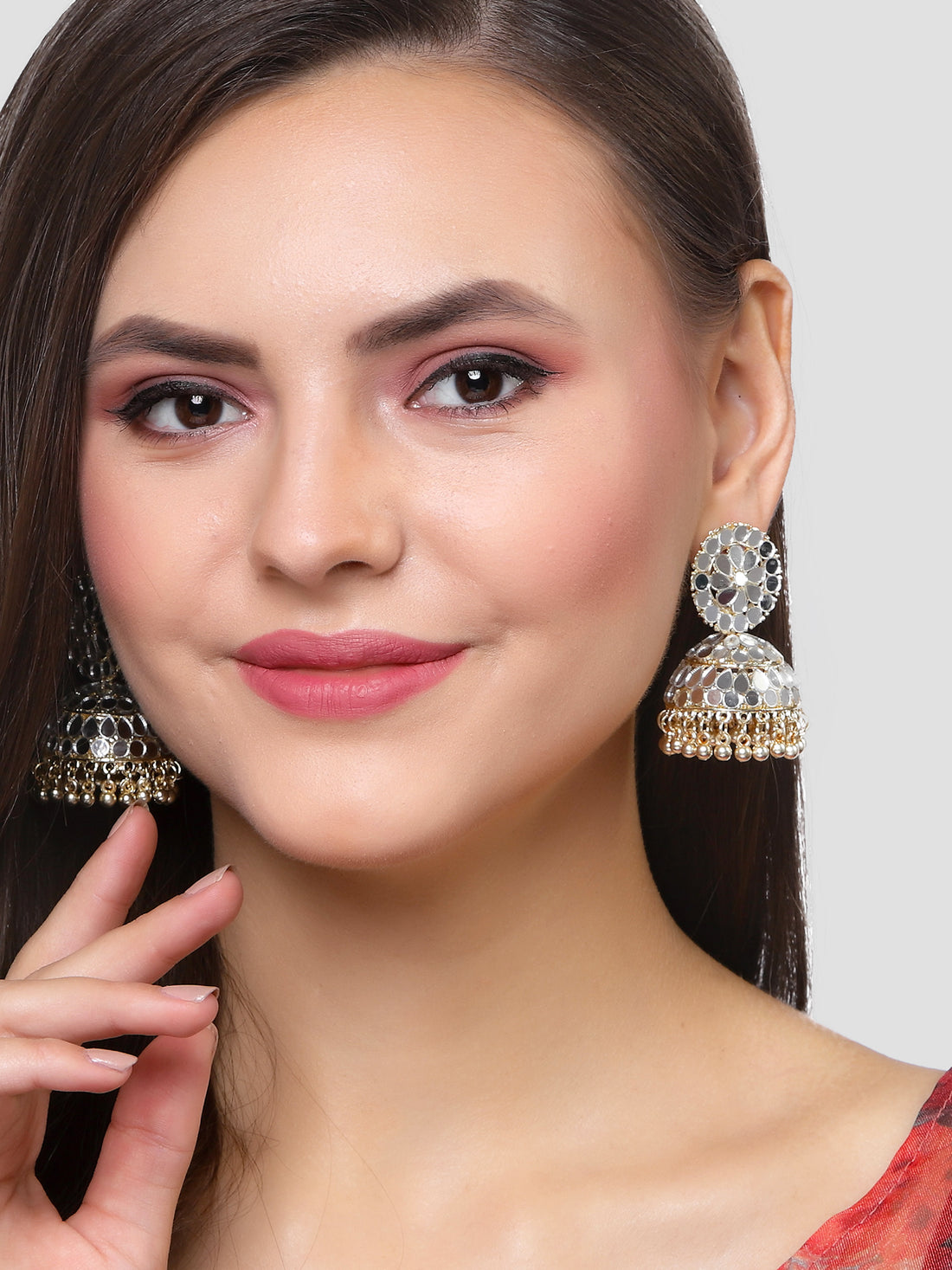 Karatcart Gold Plated Mirror Studded Jhumki Earrings for Women