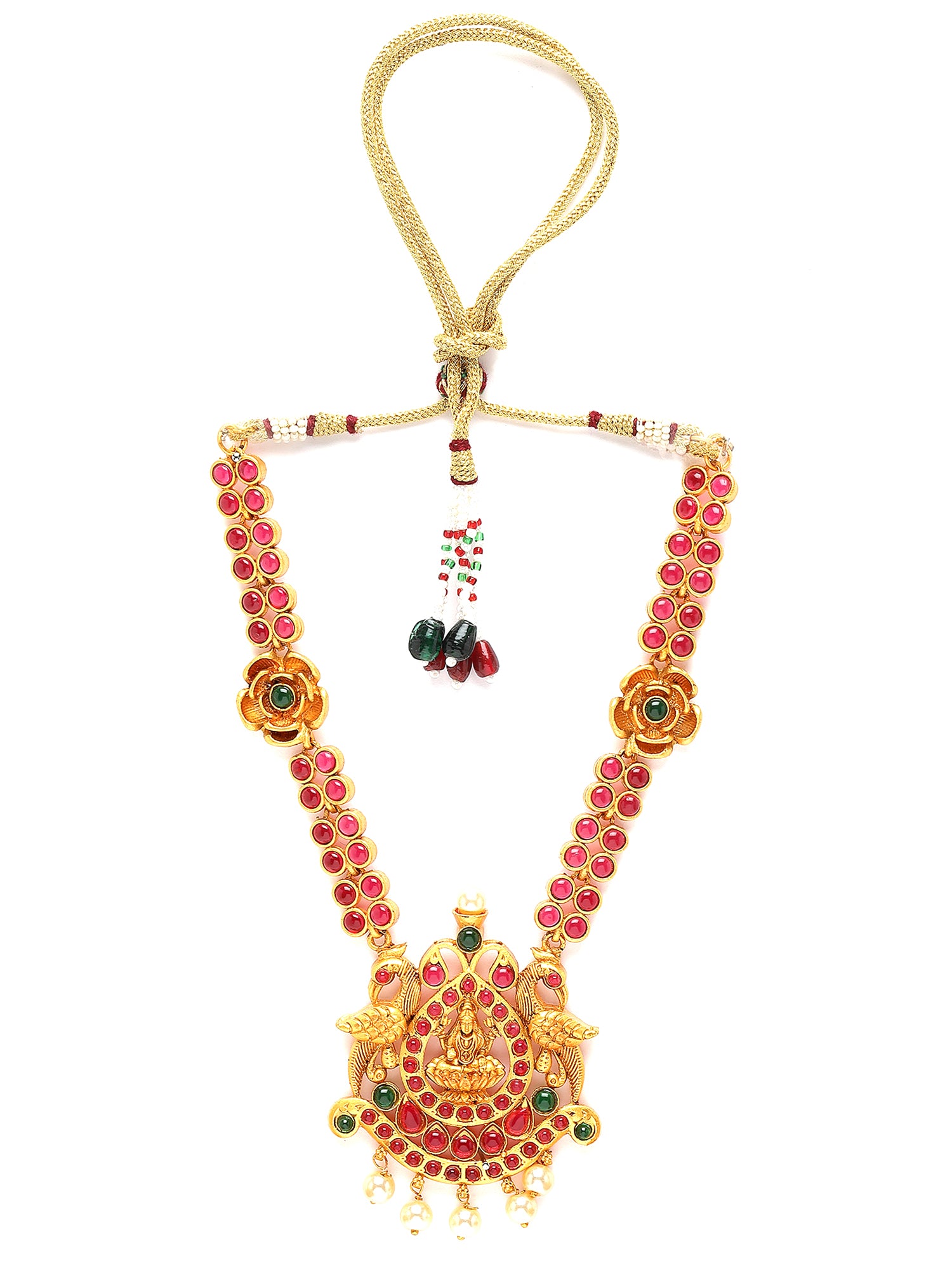 Karatcart Gold Plated Red Stones Laxmi Mata Temple Jewellery Set for Women - view 5
