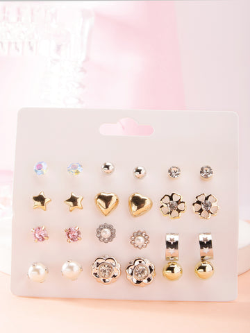 Bohey by KARATCART Set of 12 Gold and Silver Contemporary Studs Earrings Combo