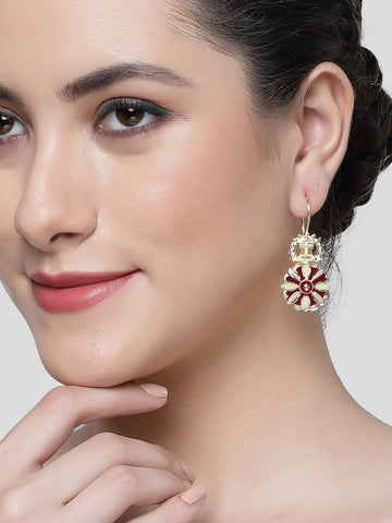 Karatcart Gold Plated Brown and Cream Meena Floral Drop Earring for Women