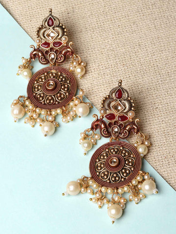 Karatcart Gold Plated Maroon Meena Kundan Dangler Earrings for Women