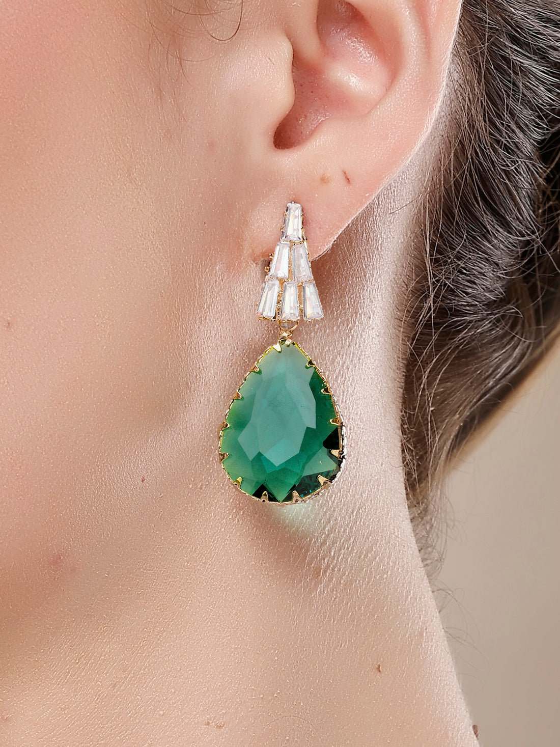 Bohey by KARATCART Gold-Plated Contemporary Green Drop Earrings for Women