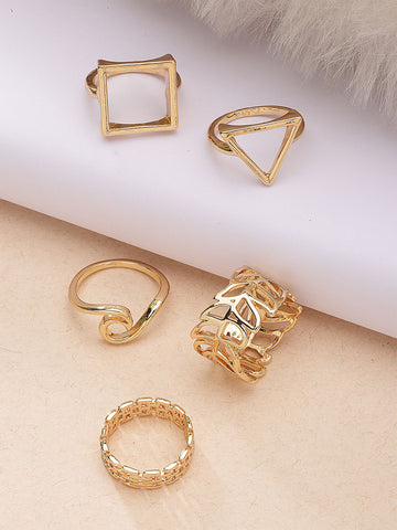 Bohey by KARATCART Set of 5 Gold-Plated Boho Midi Finger Rings for Women