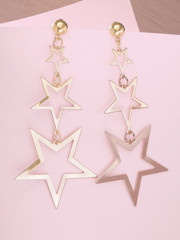 Bohey by KARATCART Gold Plated Graduating Star Design Dangler Earrings