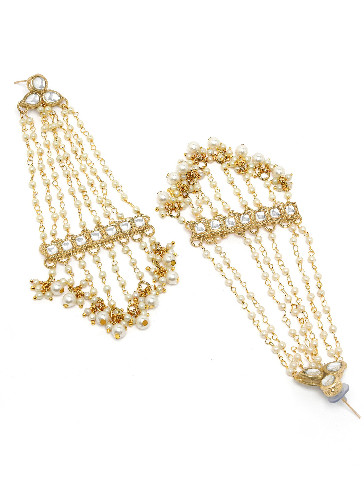 Karatcart Gold Plated Pearl Chain Kundan Drop Earrings for Women - view 5