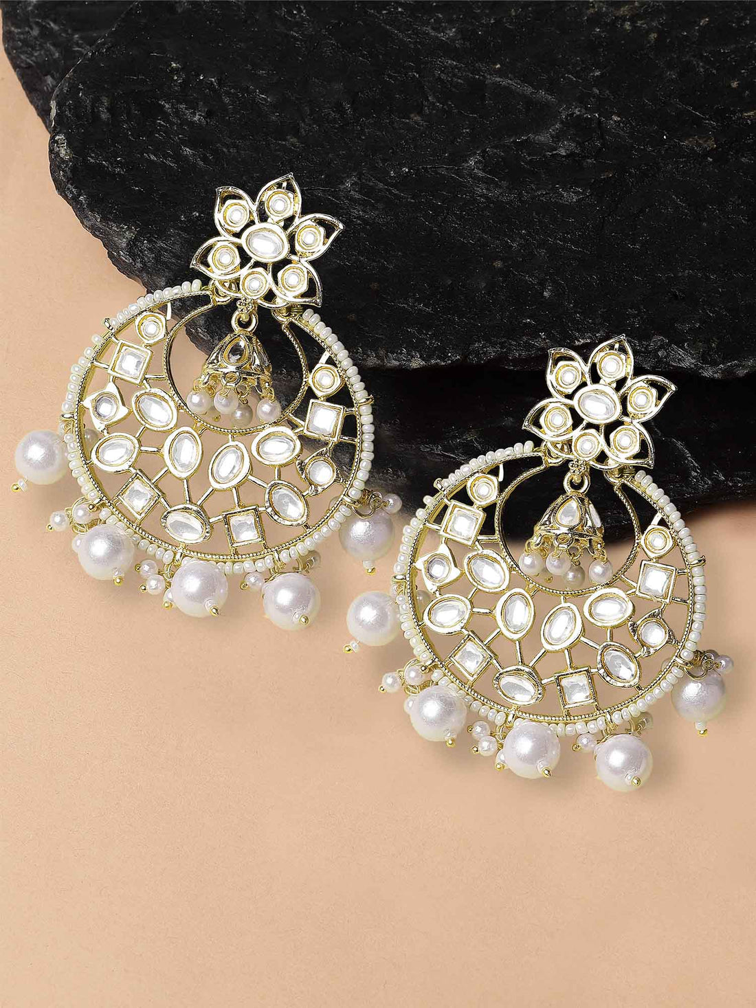 Karatcart Gold Plated Kundan and Pearl Studded Dangler Earrings for Women