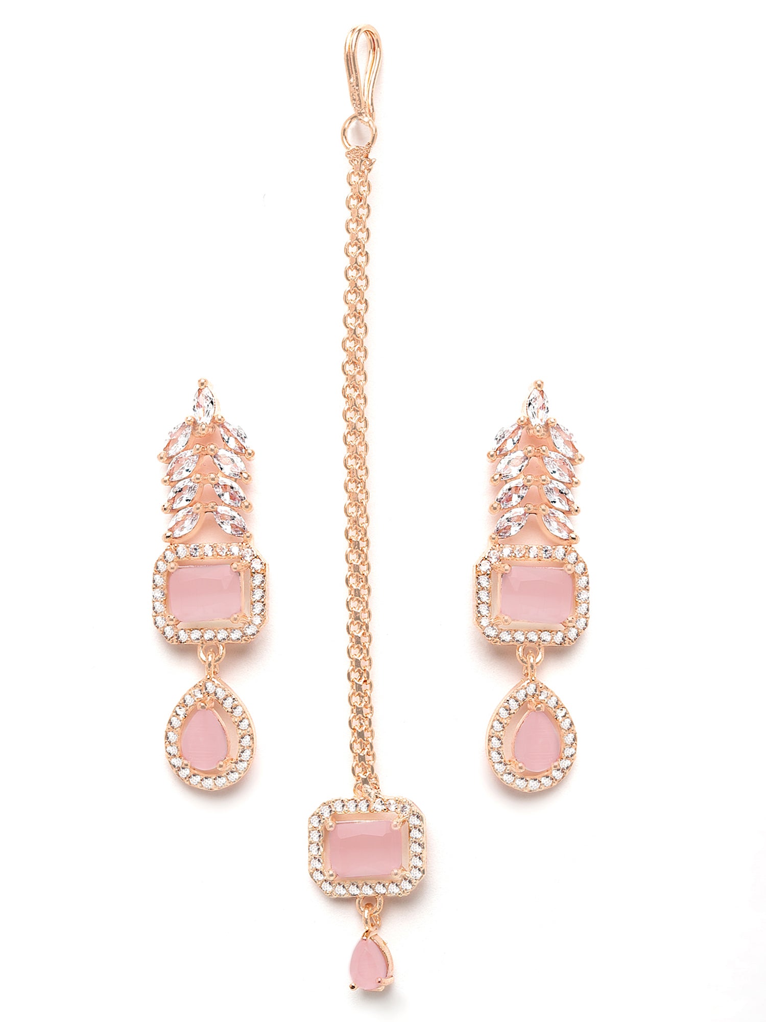 Karatcart Pink Cubic Zirconia Studded Rose-Gold Plated Necklace Set for Women - view 6