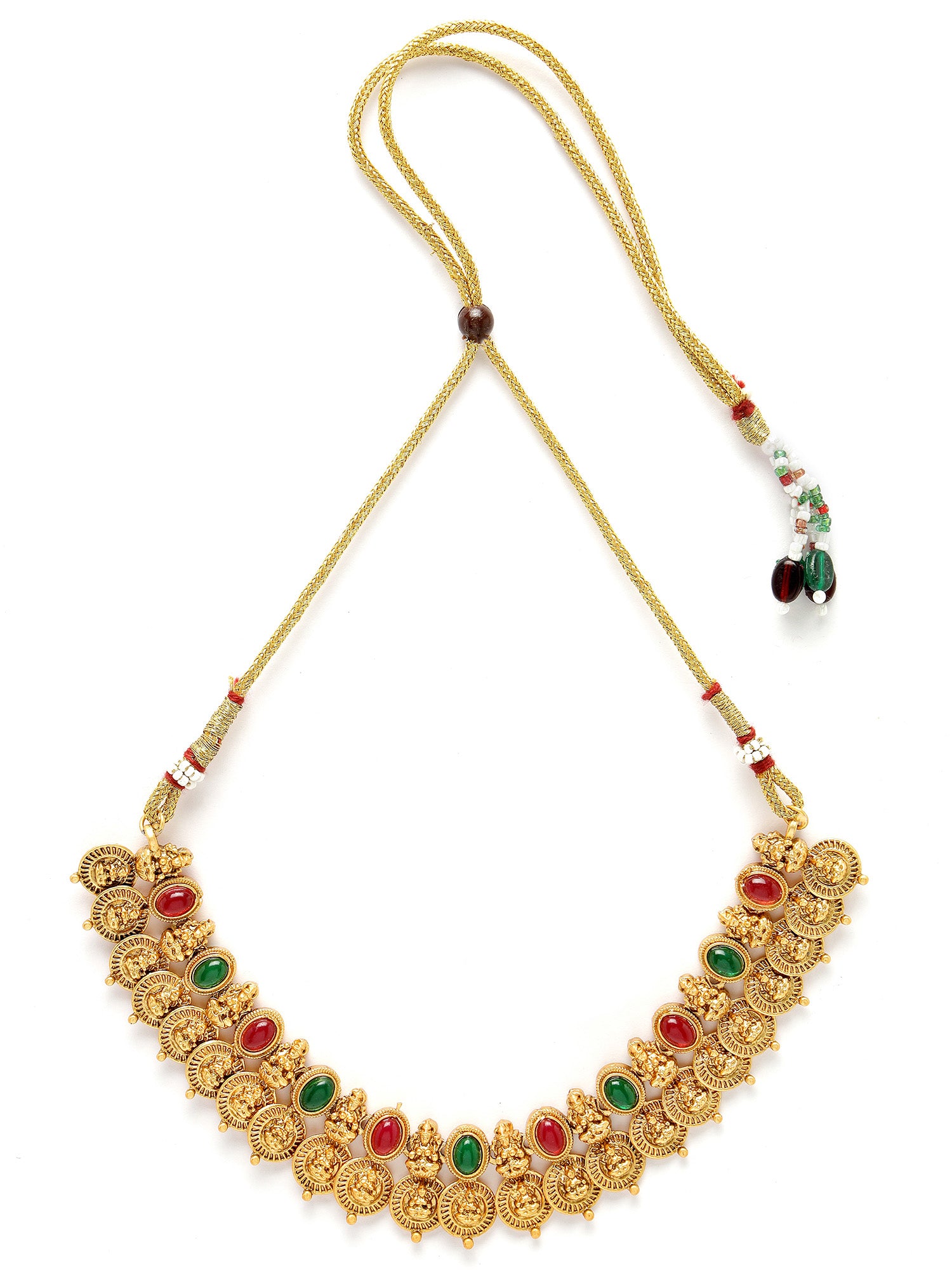 Karatcart Gold Plated Red & Green Stones Classic Laxmi Mata Temple Jewellery Set for Women - view 5