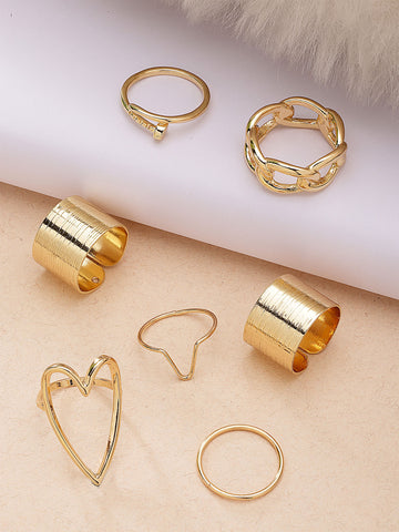 Bohey by KARATCART Set of 7 Gold-Plated Boho Midi Finger Rings for Women