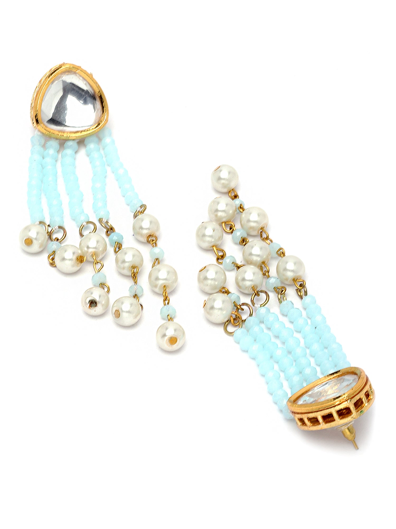 Karatcart Gold Plated Light Blue Crystal Kundan Drop Earrings for Women - view 5