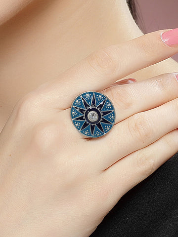 Karatcart Oxidised Silver Star Design Blue Meena Finger Ring for Women