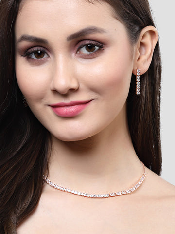 Karatcart Rose Gold Plated Cubic Zirconia Studded Necklace Set for Women