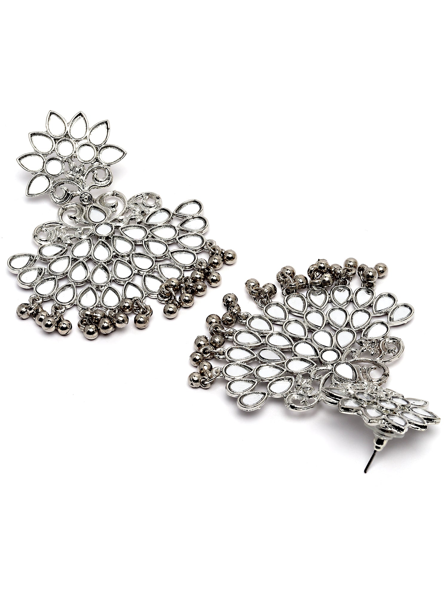 Karatcart Silver Plated Mirror Studded Dangler Earrings for Women - view 5