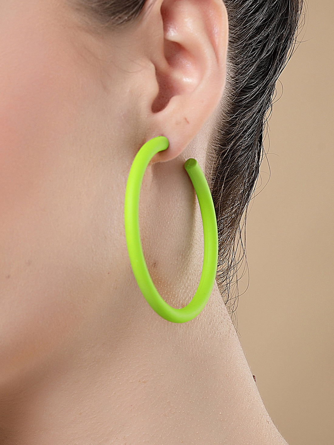 Bohey by KARATCART Matte Light Green Finish Half Hoop Earrings for Women