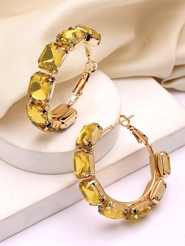 Bohey by KARATCART Gold-Plated Contemporary Yellow Hoop Earrings for Women