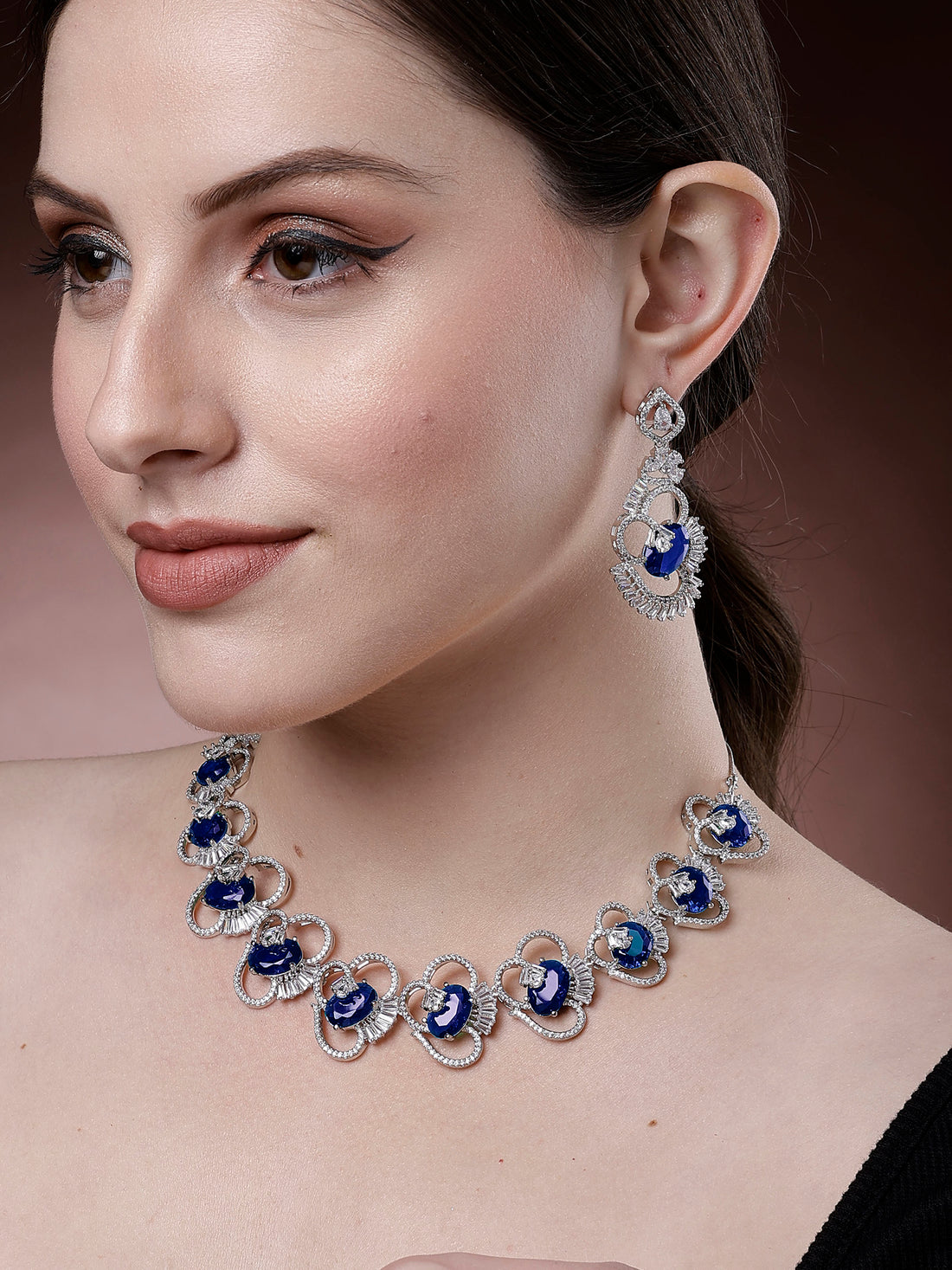 Karatcart Blue Cubic Zirconia Stone Studded Jewellery Set for Women