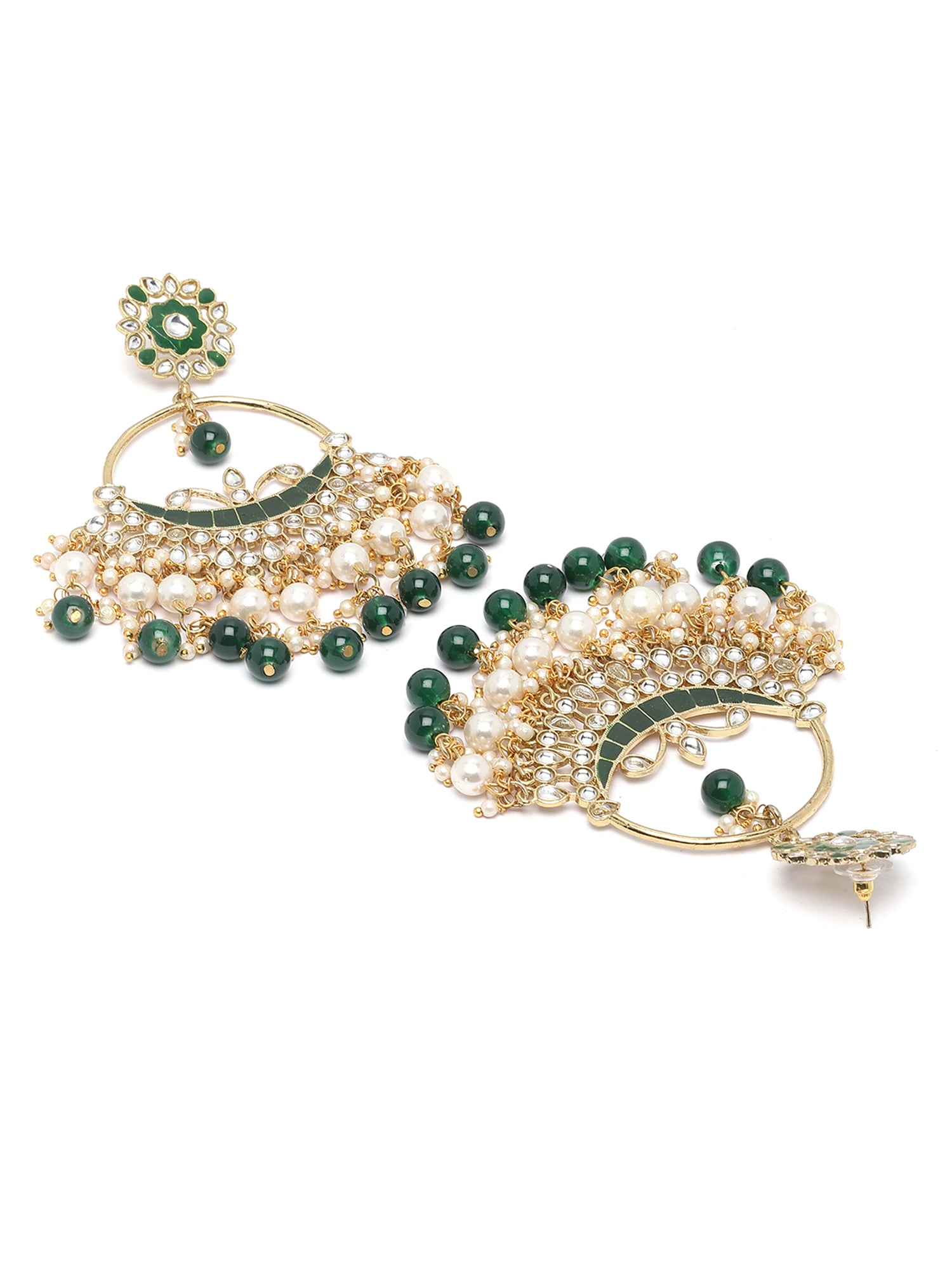 Karatcart Gold Plated Green Beads and Pearl Kundan Chandbali Earrings for Women - view 5