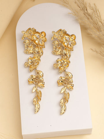 Bohey by KARATCART Gold Plated Floral Drop Earrings for Women