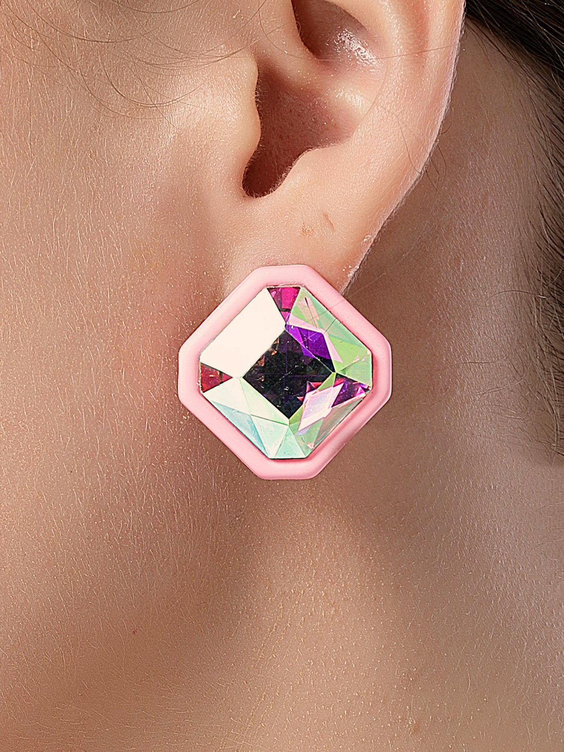 Bohey by KARATCART Pink Matte Finish Rhinestone Stud Earrings for Women