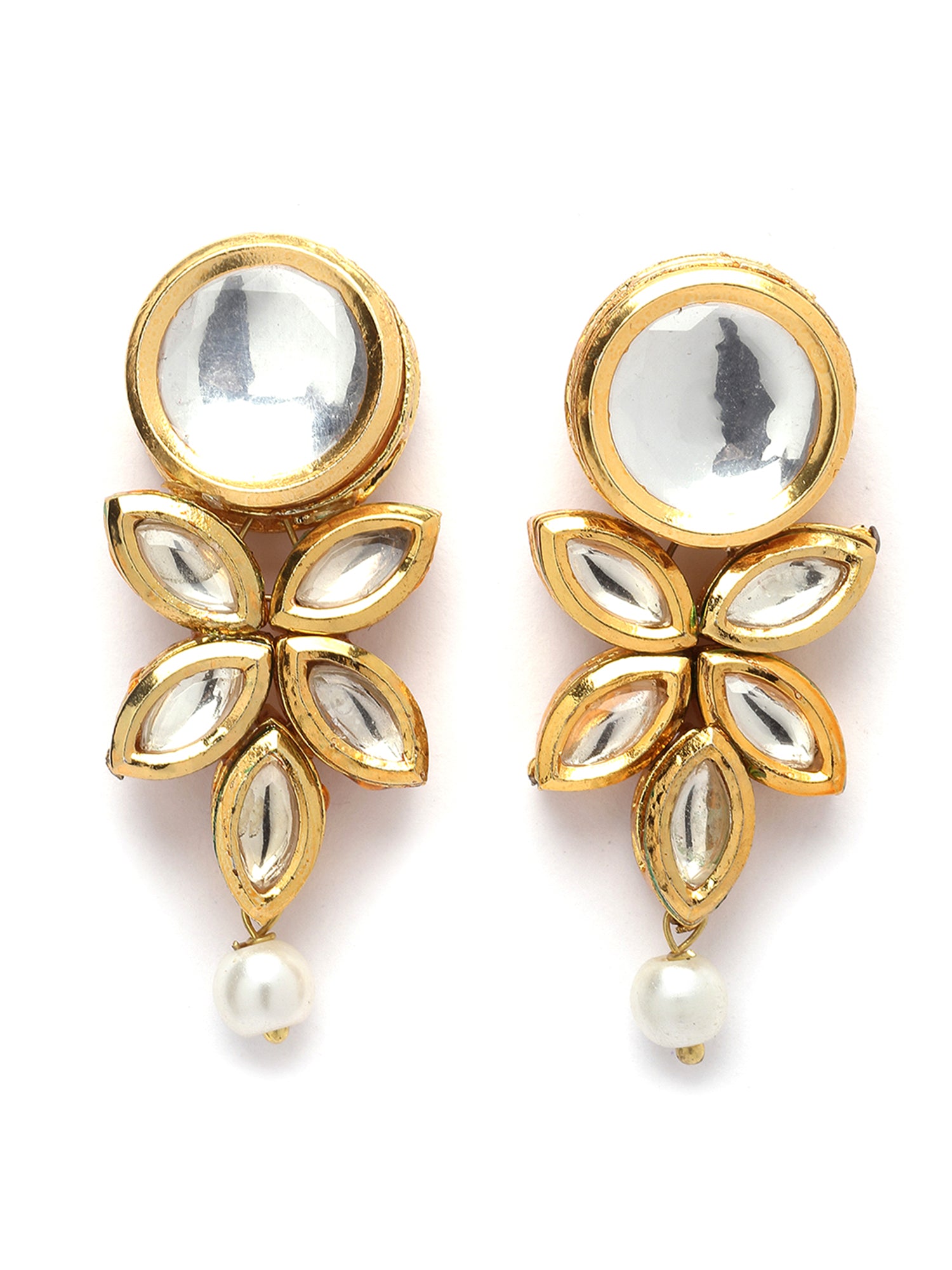 Karatcart Gold Plated Floral Polki Kundan and Pearl Drop Earring for Women - view 4