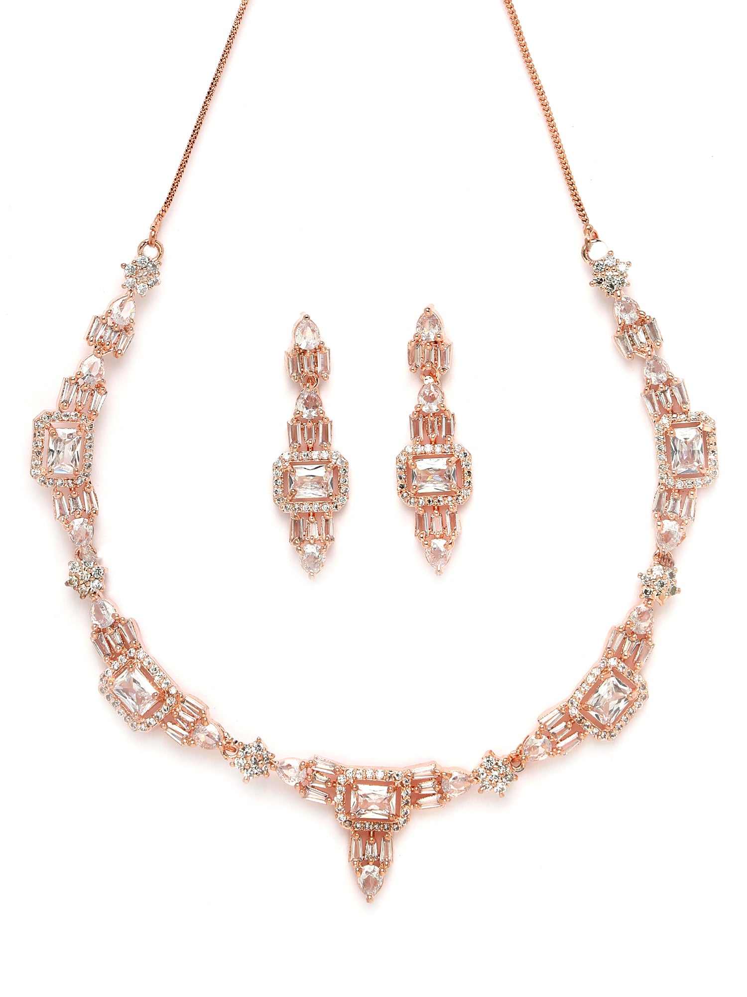 Karatcart Rose Gold Plated Cubic Zirconia Studded Necklace Set for Women - view 4