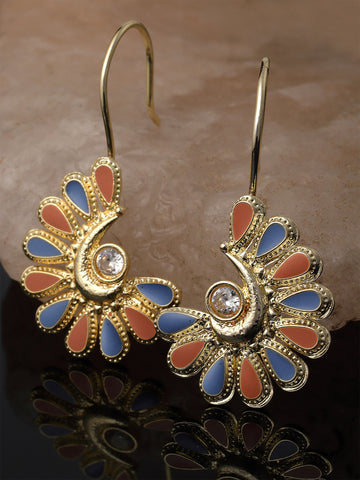 Karatcart Gold Plated Blue and Maroon Meena Drop Earrings for Women