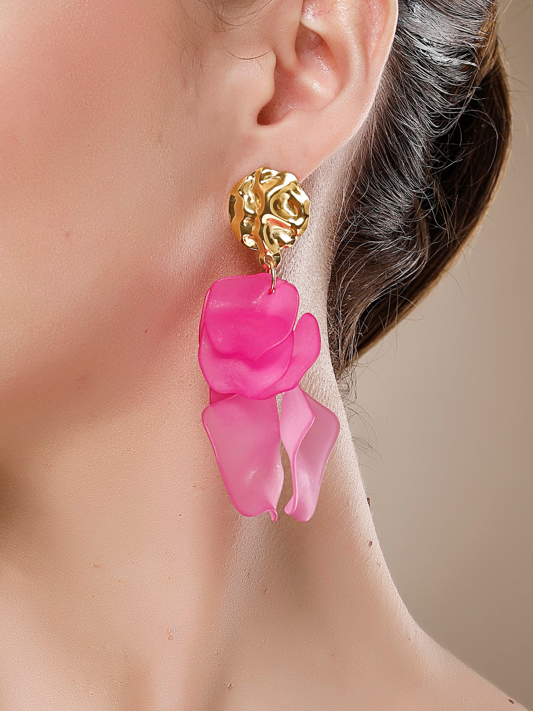 Bohey by KARATCART Gold-Plated Contemporary Pink Drop Earrings for Women